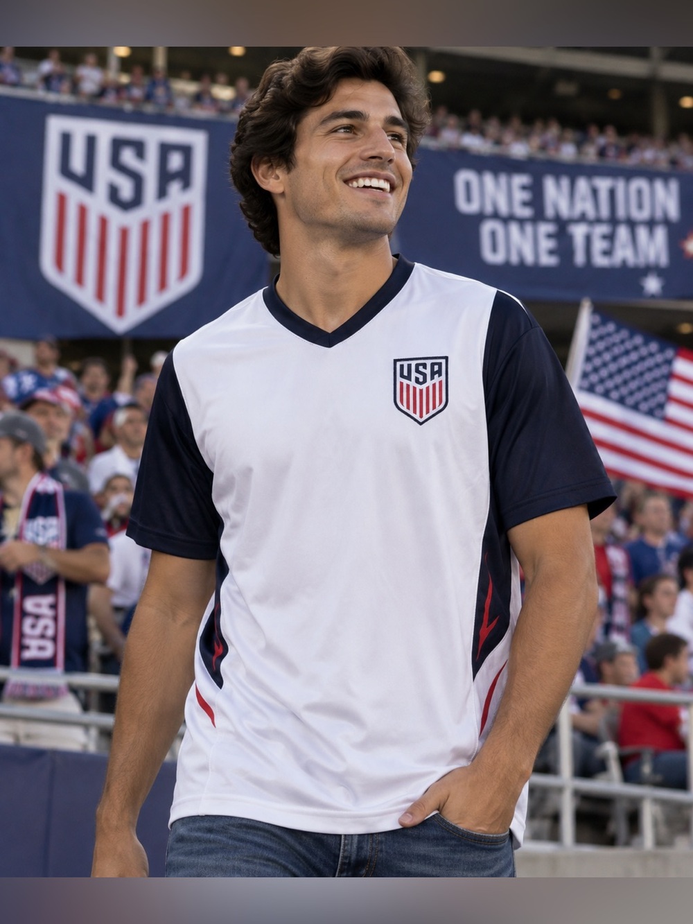 NWT U.S. Soccer USA Men’s Jersey XL White Navy Red Official USMNT Iconsports